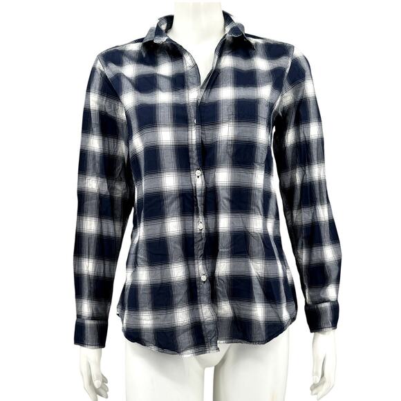 Grayson Frank & Eileen Top Womens 02 US Small Navy Gray Plaid The Hero Button Up - Picture 1 of 9